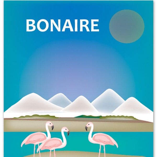 Bonaire Artwork, Bonaire Vertical Skyline Print, Bonaire Poster, Bonaire Art Gift, Bonaire Travel, Bonaire wedding Gift - style E8-O-BON