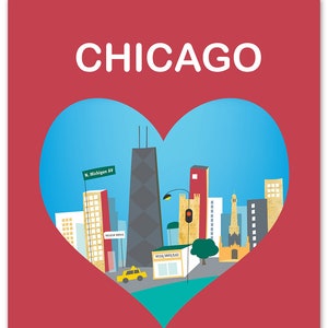 Chicago Skyline Art Heart Print, Chicago Wall Art, Chicago Wedding Print, Chicago Baby, Vertical Loose Petals City Print, style E8-O-CHI4 image 1