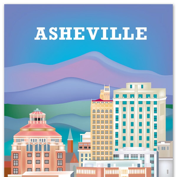 Asheville NC Print, North Carolina Poster, Asheville  art downtown, Blue Ridge Mountains Skyline art - E8-O-ASH