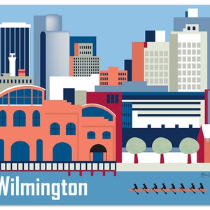 Wilmington Print, Delaware Skyline Art Print from Loose Petals Collection, Wilmington DE Artwork for Office, Child&#39;s Room - style E8-O-WIL