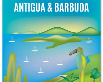 Antigua and Barbuda Print, Antigua and Barbuda Vertical Skyline Artwork, Antigua Art Gift, Barbuda Travel Gift, Wedding Gift- style E8-O-ANT