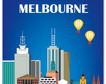 Melbourne Skyline Art Print, Australia Travel Poster, Vertical Melbourne Wall Art, Melbourne  Gift, Melbourne City Art - style E8-O-MEL