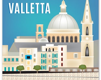 Valletta Malta Art Skyline, Valletta Poster, Vertical Print, Malta Art, Valletta Wall Art, Valletta Travel Art Gift, Malta - style E8-O-VAL