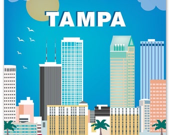 Tampa Print,Tampa Wall Art,  Florida Skyline, Loose Petals Wall Art, Tampa vertical print, Tampa Office Artwork, Tampa FL - style E8-O-TAM