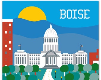 Boise Idaho Skyline Print, Boise Wall Art, Vertical Boise Artwork, Boise Idaho Gift for Office, Nursery Room, Loose Petals - style E8-O-BOI