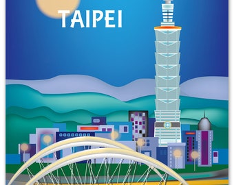 Taipei Skyline Print, Taiwan Vertical Print, Taipei Travel Art Print, Taipei Office Print, Taipei Map, Taipei Poster Print, style E8-O-TAI