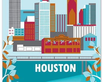 Houston Skyline Print, Houston Texas Poster, Houston Vertical Texas Print, Houston Giclee Print, Houston Nursery Art - style E8-O-HOUS2