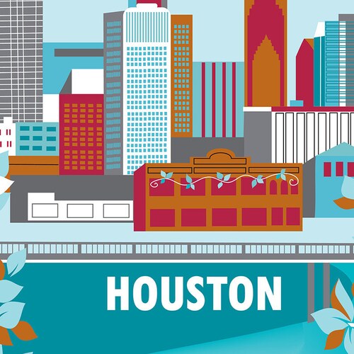 Houston Poster Texas State City Art Print Skyline Poster Etsy