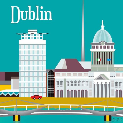Dublin Skyline Ireland Cityscape Art Poster Print Blue Red Etsy