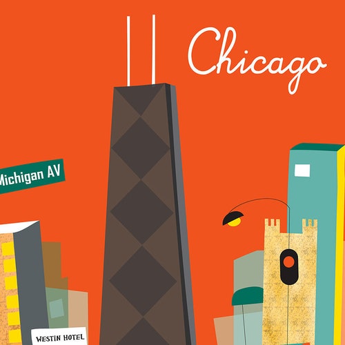 Chicago Print Skyline Art Chicago Map Chicago Wall Art Etsy