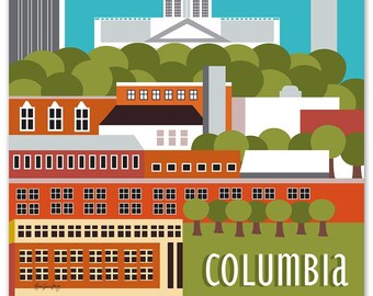 Columbia SC Skyline Print, Columbia sc art, Columbia SC Capitol Wall Art, sc Wedding Baby Gift, Loose Petals City Art Print, style E8-O-COLU