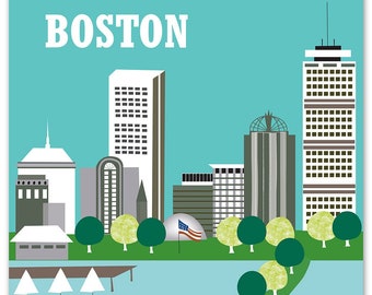 Boston Skyline Print Wall Art,  Boston Vertical Print, Boston Skyline  Poster, Boston Nursery, Boston Wedding Gift, Boston - style E8-O-BOSV