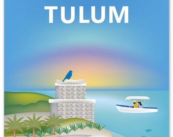 Tulum Meksyk Wydruk, Tulum Meksyk Sztuka, Tulum Plakat, Meksyk Wydruk, Tulum Wyspa Sztuka, Tulum Ruins Wydruk Artystyczny, Tulum Dzieło sztuki- styl E8-O-TULU
