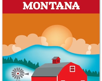Montana Art Skyline Print, Montana State Poster, Montana Wall Art, Montana Nursery Art Print, Loose Petals City Art Print - style E8-O-MON