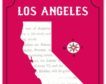 Los Angeles Map Print, Los Angeles Heart Print, Los Angeles Travel Print, Vintage California Art, California Print, style E8-O-LA4