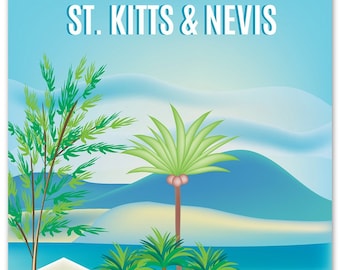 St. Kitts and Nevis Artwork, St. Kitts Vertical Skyline Print, St. Kitts Poster, St. Kitts  Art Gift, St. Kitts Travel Gift - style E8-O-STK