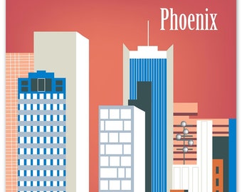 Phoenix Print, Arizona Art Print,  Phoenix Skyline, Phoenix Retro Poster, Phoenix Office Wall Art, Phoenix Art Vertical wall art - E8-O-PHE
