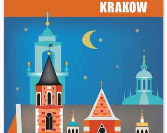 Krakow Print, Krakow Poster, Wawel Castle Art, Poland Art, Krakow Skyline Print, Krakow souvenir art, Krakow Travel Gift - style E8-O- KRA