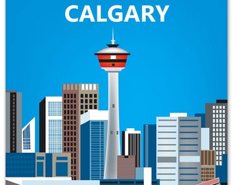 Calgary Skyline Print, Canada Travel Poster,  Calgary map print, Calgary Vertical Wall Art - for Home, Office, and Nursery - style E8-O-CAL