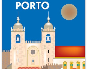 Porto Portugal skyline, Porto Druck, Porto Portugal Kunst, Porto Druck, Porto Leinwand, Porto Poster, Lose Blütenblätter Porto Skyline, E8-O-PORTO