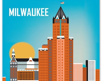 Milwaukee Print Skyline Art, Milwaukee map, Milwaukee wall art, Milwaukee Travel Poster, Baby Art, Loose Petals City Print - style W-MIL