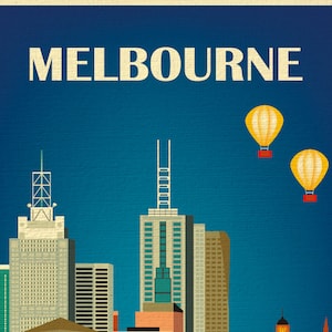 Melbourne Skyline Art Print, Australia Travel Poster, Vertical Melbourne Wall Art, Melbourne Gift, Melbourne City Art style E8-O-MEL image 2