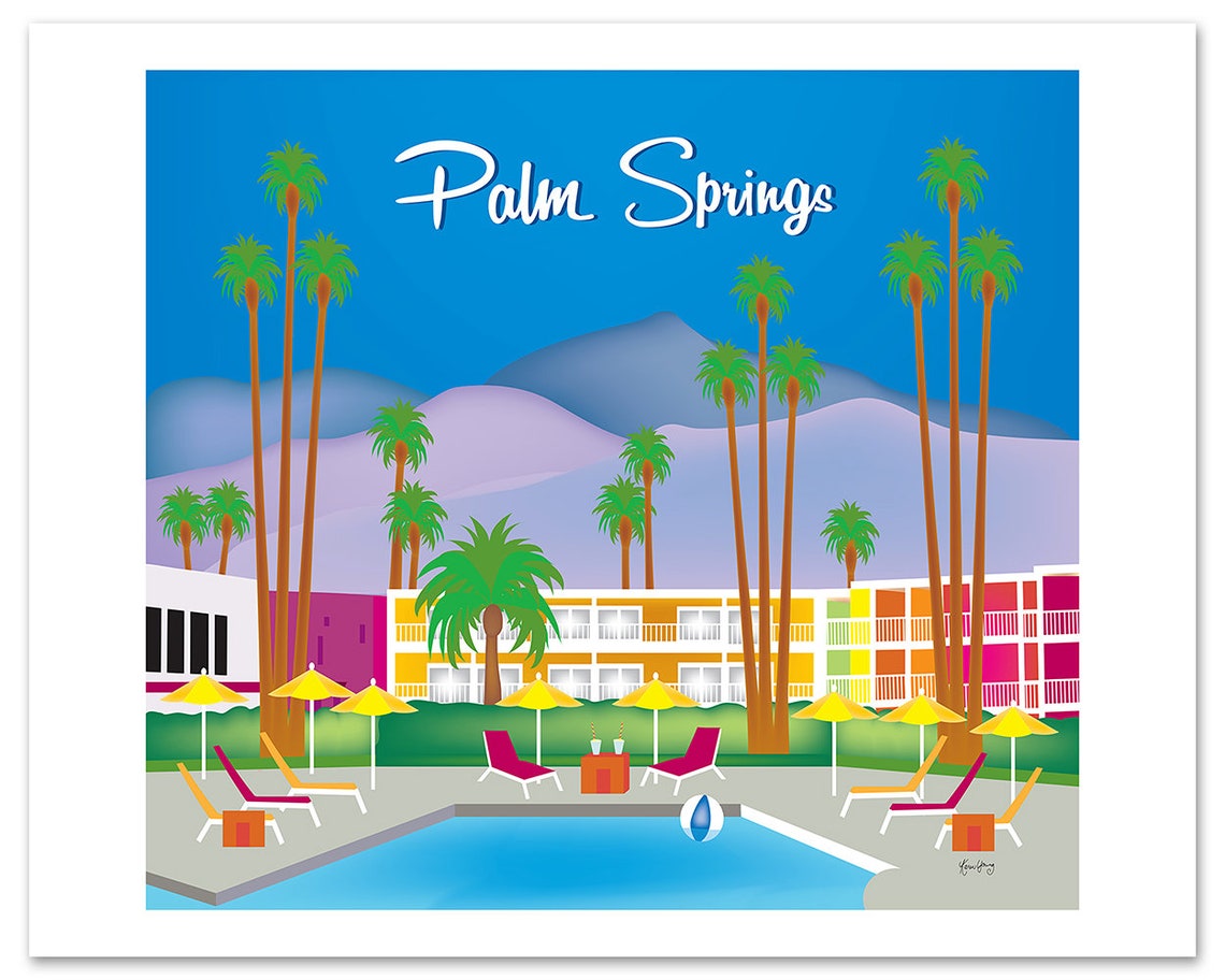 Palm Springs Art Print Skyline Palm Srings Retro Wall Decor Etsy