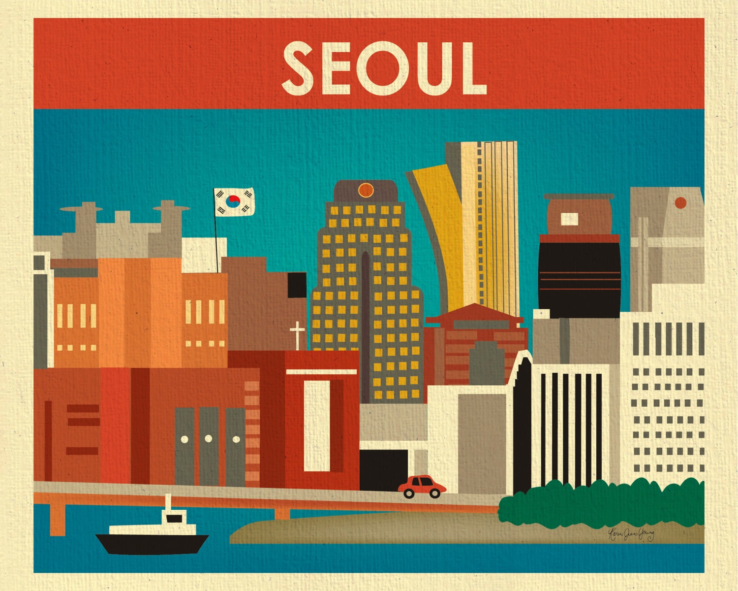 Seoul Skyline Art Print South Korea Wall Art Korean Travel Etsy
