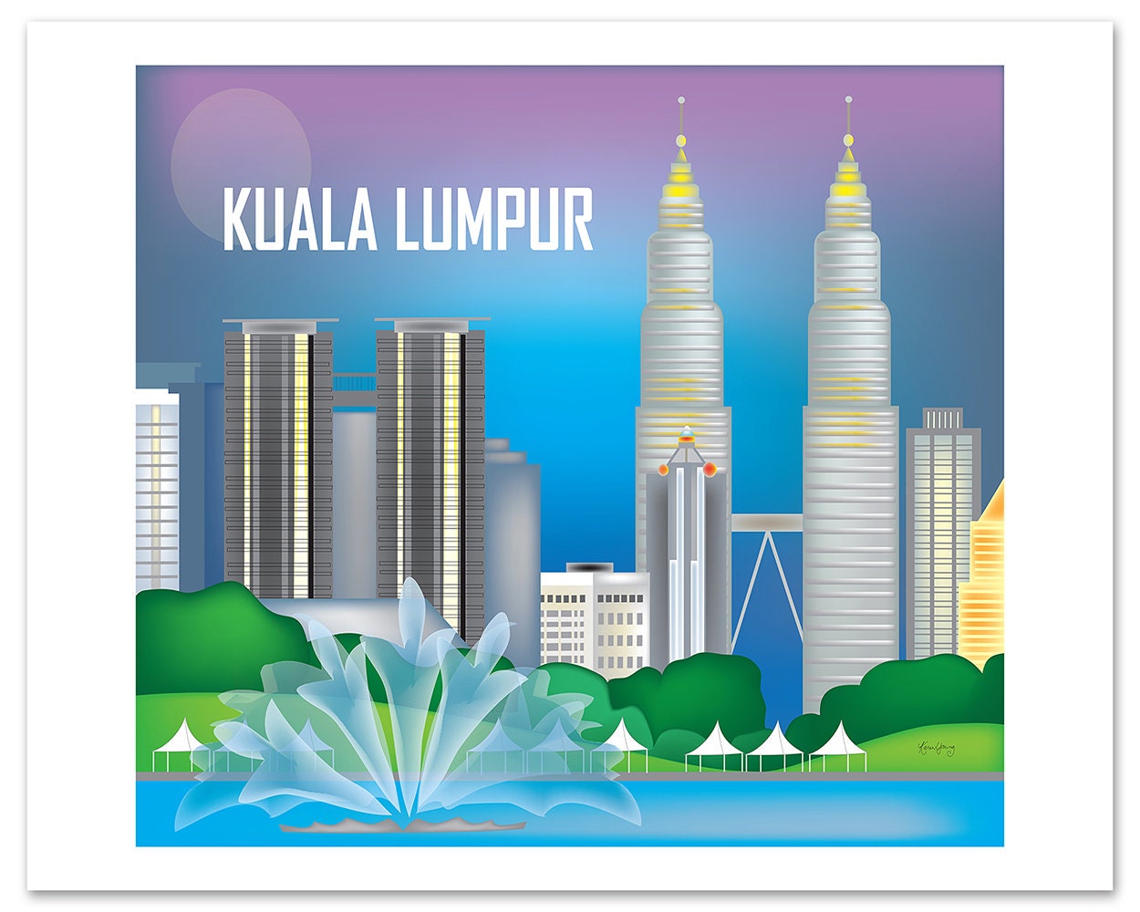 Kuala Lumpur Skyline Art Print, Malaysia Poster, Petronas Tower