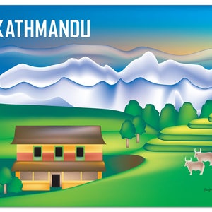 Kathmandu Nepal Art, Nepal, Kathmandu horizontal skyline art, Mt Everest Print, Kathmandu Wall Art, Kathmandu, Nepal poster- style E8-O-KAT
