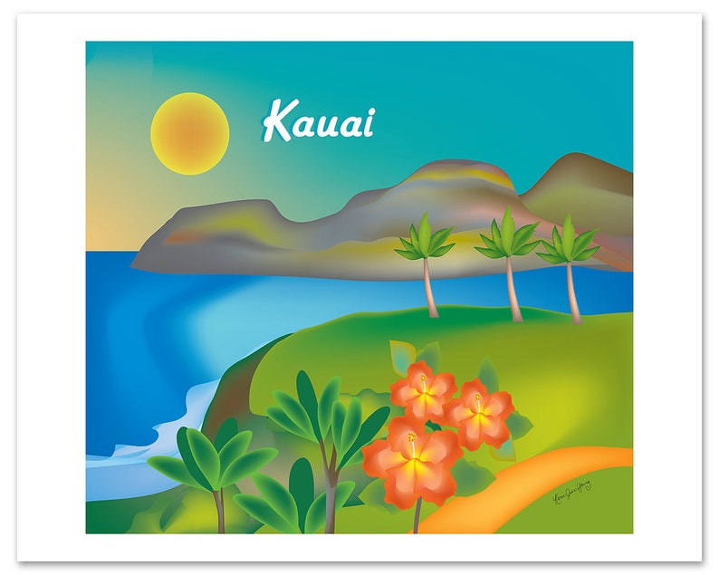 Kauai Art Kauai Map Hawaii Art Kauai Skyline Art Hawaii Etsy