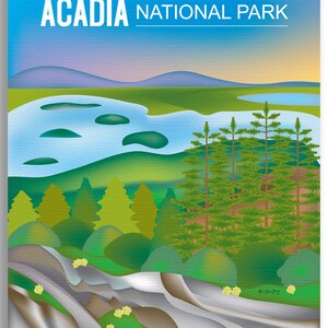 Acadia National Park Poster, National Park Art, Maine Print, Acadia Park skyline, Acadia Park Map, Maine Art Gift, Art style code E8-O-ACA image 4