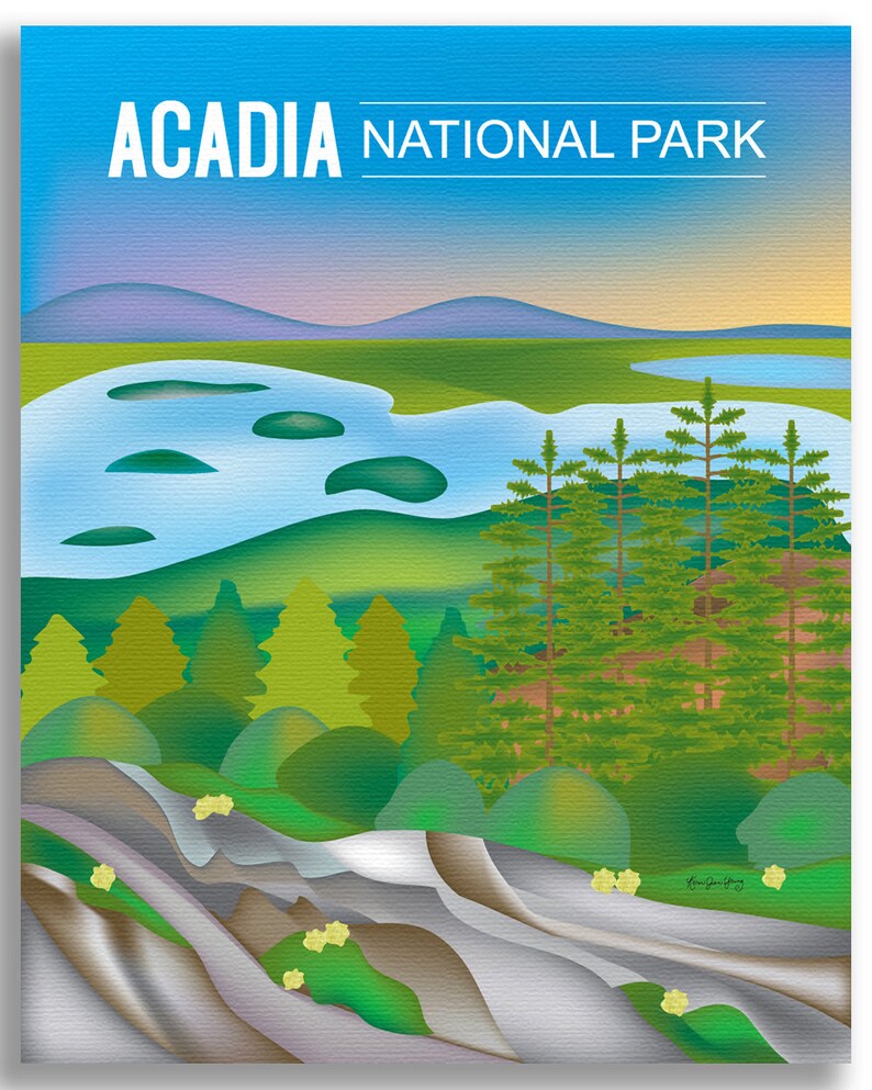 Acadia National Park Poster, National Park Art, Maine Print, Acadia Park skyline, Acadia Park Map, Maine Art Gift, Art style code E8-O-ACA image 4