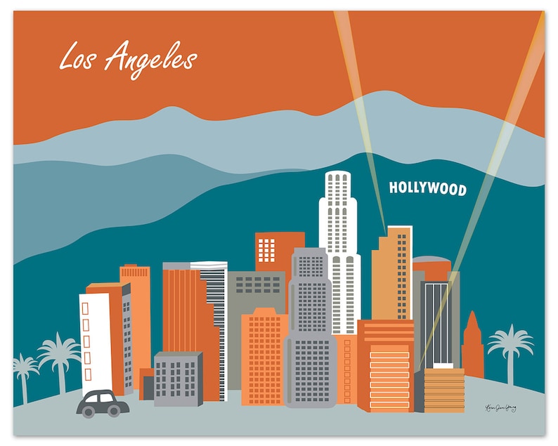 Los Angeles Skyline Hollywood Wall Art Hollywood Poster Etsy