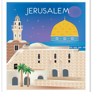 Art de Jérusalem, impression verticale de Jérusalem, toile de Jérusalem, affiche de Jérusalem, cadeau d'art de voyage de Jérusalem, mosquée Al-Aqsa de Jérusalem - E8-O-JERU image 3