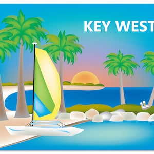 Key West Skyline Print, Key West Wall Art, Key West, Florida Travel Print, Key West Baby Art, Key West art souvenir, Keys style E8-O-KEY image 1