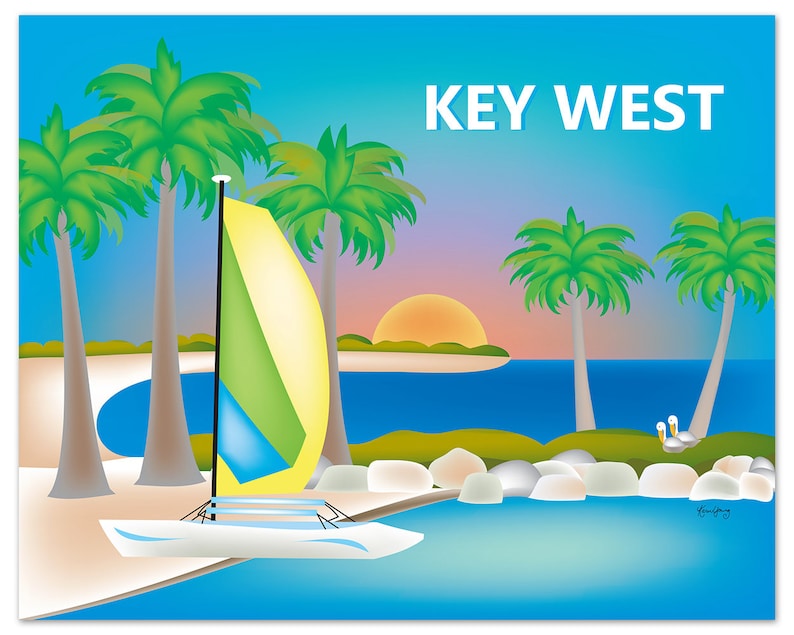 Key West Skyline Print, Key West Wall Art, Key West, Florida Travel Print, Key West Baby Art, Key West art souvenir, Keys style E8-O-KEY image 1