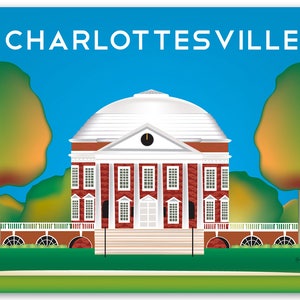Affiche de Charlottesville, estampe de l'Université de Virginie, Université de Virginie, Rotunda Building, affiche de Virginie, carte de chalottesville E8-O-CHA-VA