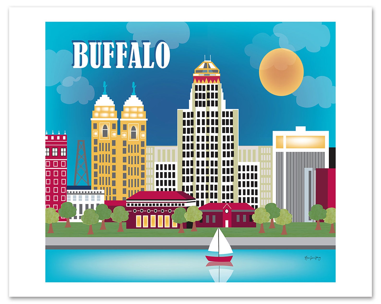 Buffalo NY Print Buffalo Skyline Buffalo Ny Artwork Buffalo Etsy