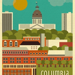 Columbia SC Skyline Print, Columbia sc art, Columbia SC Capitol Wall Art, sc Wedding Baby Gift, Loose Petals City Art Print, style E8-O-COLU image 2