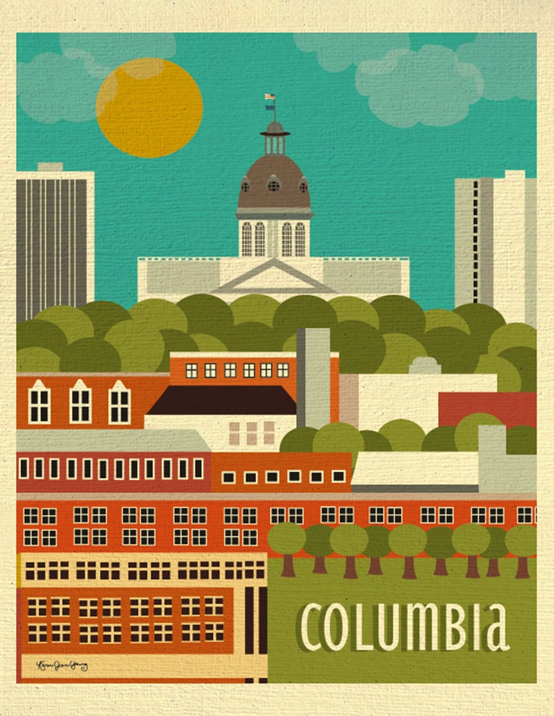 Columbia SC Skyline Print, Columbia sc art, Columbia SC Capitol Wall Art, sc Wedding Baby Gift, Loose Petals City Art Print, style E8-O-COLU image 2