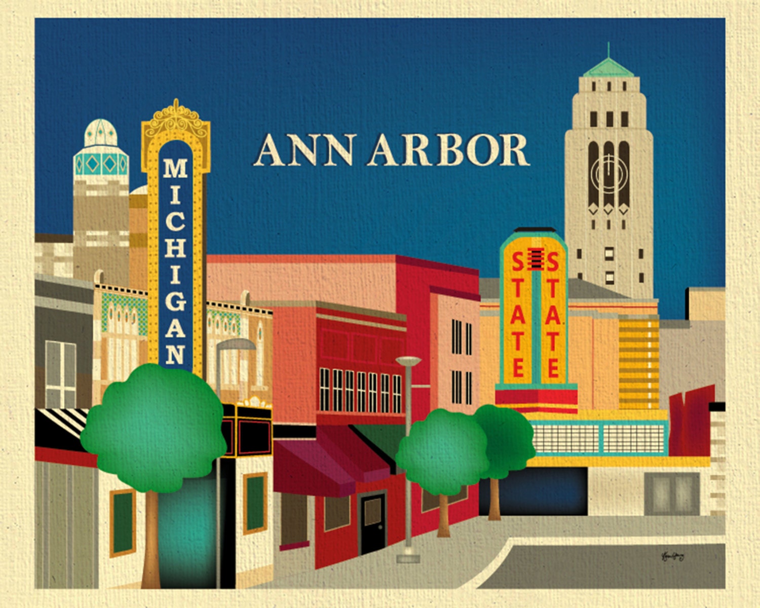 Ann Arbor Michigan Print Ann Arbor Skyline Ann Arbor Main