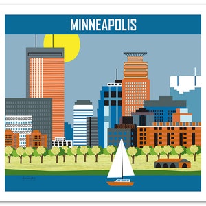 Minneapolis Skyline, Minneapolis Print, Minneapolis Poster, Loose Petals Horizontal Minneapolis MN City Art Print style E8-O-MINB image 3