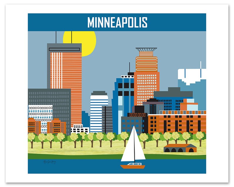 Minneapolis Skyline, Minneapolis Print, Minneapolis Poster, Loose Petals Horizontal Minneapolis MN City Art Print style E8-O-MINB image 3