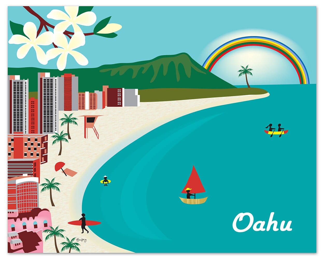 Honolulu Print Honolulu Hawaii Skyline Diamond Head Print Etsy