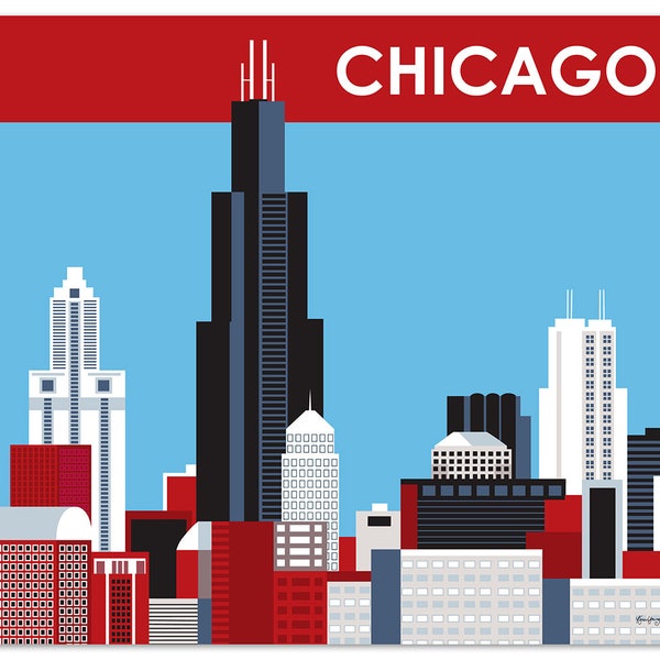 Chicago Skyline Art Print, Chicago Wall Art, Chicago Boyfriend Art Gift, Chicago Travel Poster, Chicago Wedding Artwork, style E8-O-CHI2