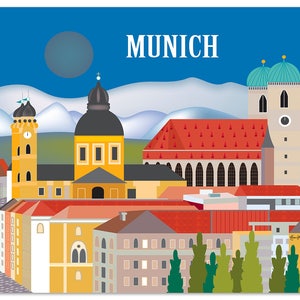 Munich Horizontal Skyline Print, Munich Germany Art, Loose Petals Art, Munich Wall Art Gift, Munich Nursery Art, Munich Print style E8-O-MUN