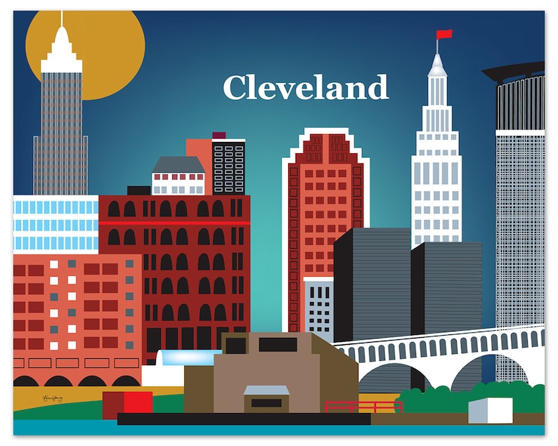 Cleveland Art Print, Cleveland Skyline, Cleveland Map, Cleveland Skyline, Cleveland Ohio, Cleveland Poster, Ohio decor style E8-O CLE image 1