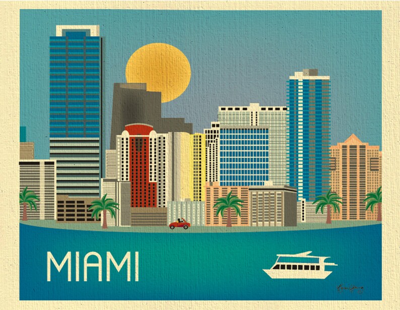 Miami Skyline Art Print Miami Map Florida State Art Miami Etsy