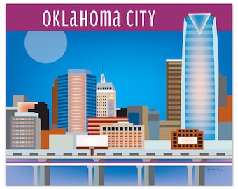 Oklahoma City Print, Oklahoma City Skyline, Oklahoma Wall Art, Oklahoma Horizontal, Oklahoma nursery art, Oklahoma Artwork - style E8-O-OKL